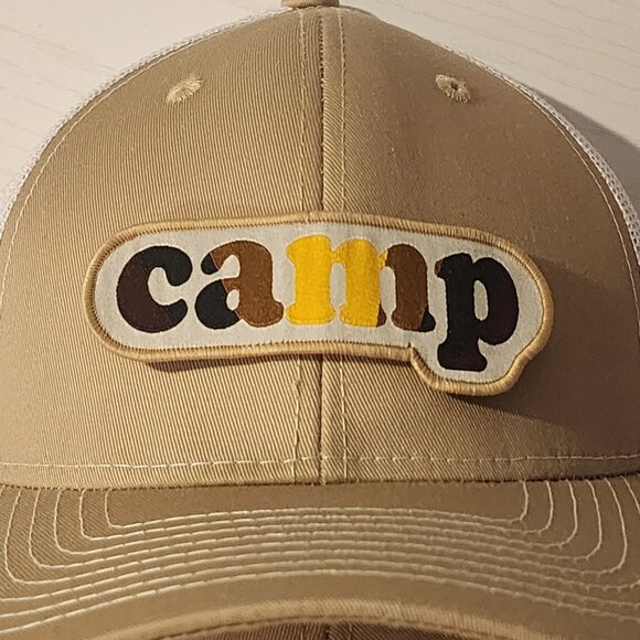 Accessories - camp (camo) Khaki/White Mesh Snapback Trucker Hat.
